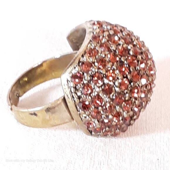 Glittery Jumbo Dome Cocktail Ring Amber Stone Pave Pattern Adjustable - Picture 4 of 8